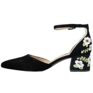 Franco Sarto Canopy genuine suede embroidered size 7.5 Dress shoe box heel pump